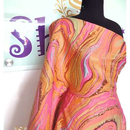 Orange and Peach Damask Brocade-image