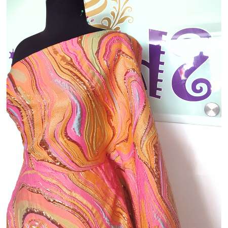 Orange and Peach Damask Brocade-image