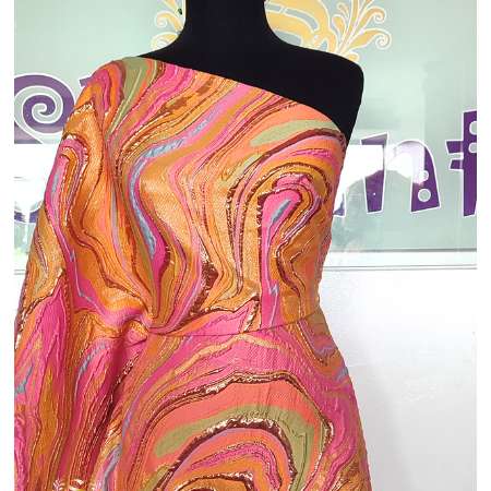 Shaunti Fabrics-Orange and Peach Damask Brocade-image-01