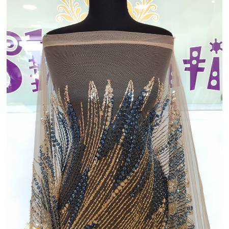 Shaunti Fabrics-Gold Beaded Lace-image-01