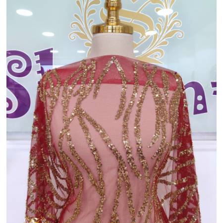 Shaunti Fabrics-Wine and Gold French Lace-image-01