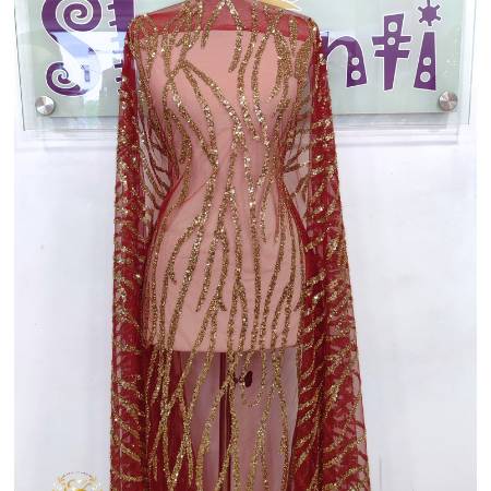 Shaunti Fabrics-Wine and Gold French Lace-image-02